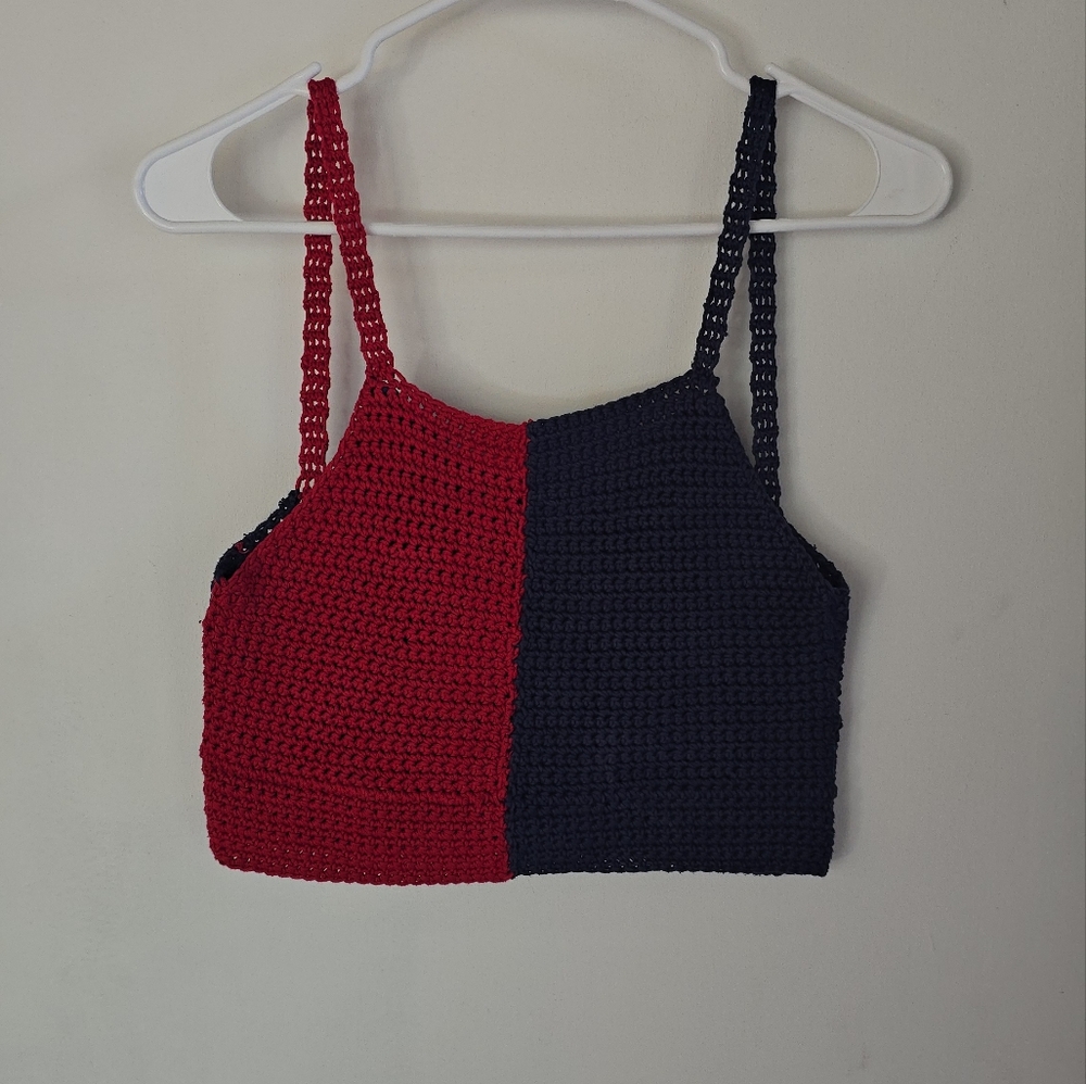 Staud Two-Tone Red and Blue Crochet Top NWOT Small - Picture 2 of 7